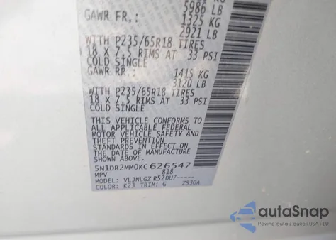 2019 Nissan Pathfinder Sl z USA, uszkodzony, nr VIN 5N1DR2MM0KC626547